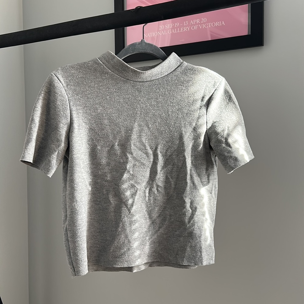 Zara Grey Knit Short Sleeve Top Medium